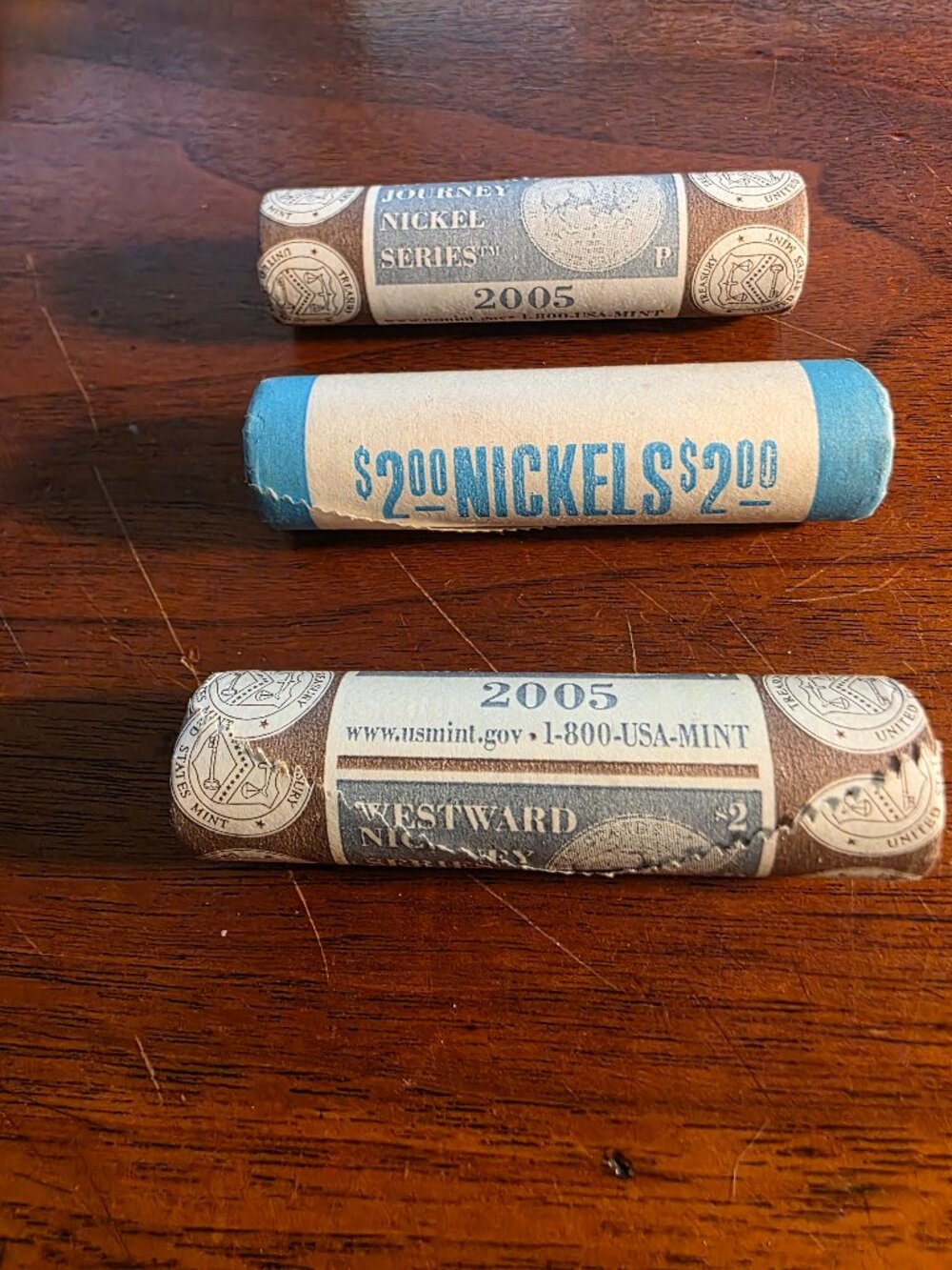 2-ROLLS OF WESTWARD JOURNEY AND 1-ROLL OF CURRENT NICKELS ALL UNCIRCULATED